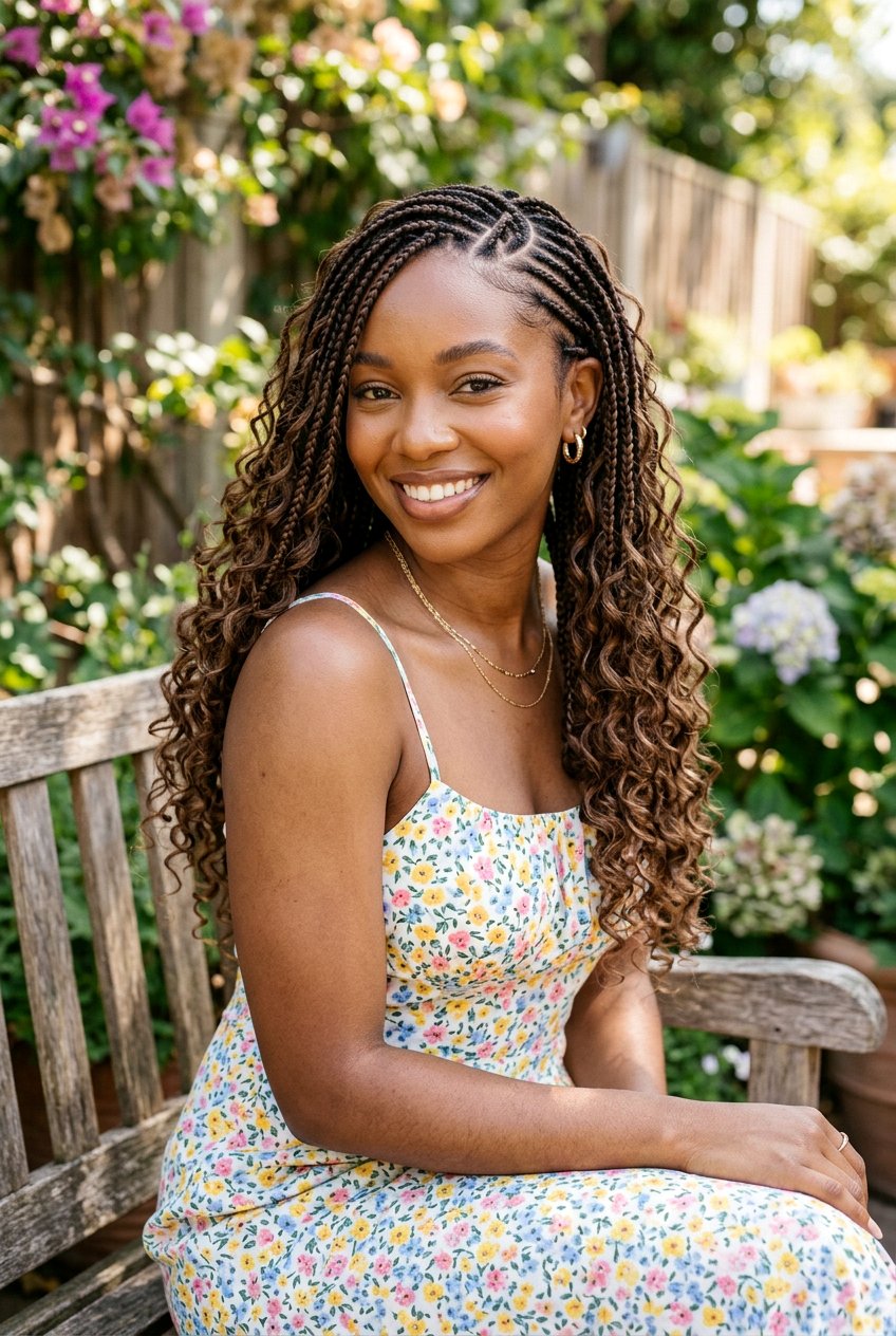 Small boho box braids with human hair curls - 20 boho box braids with curls - 20 boho box braids with curls