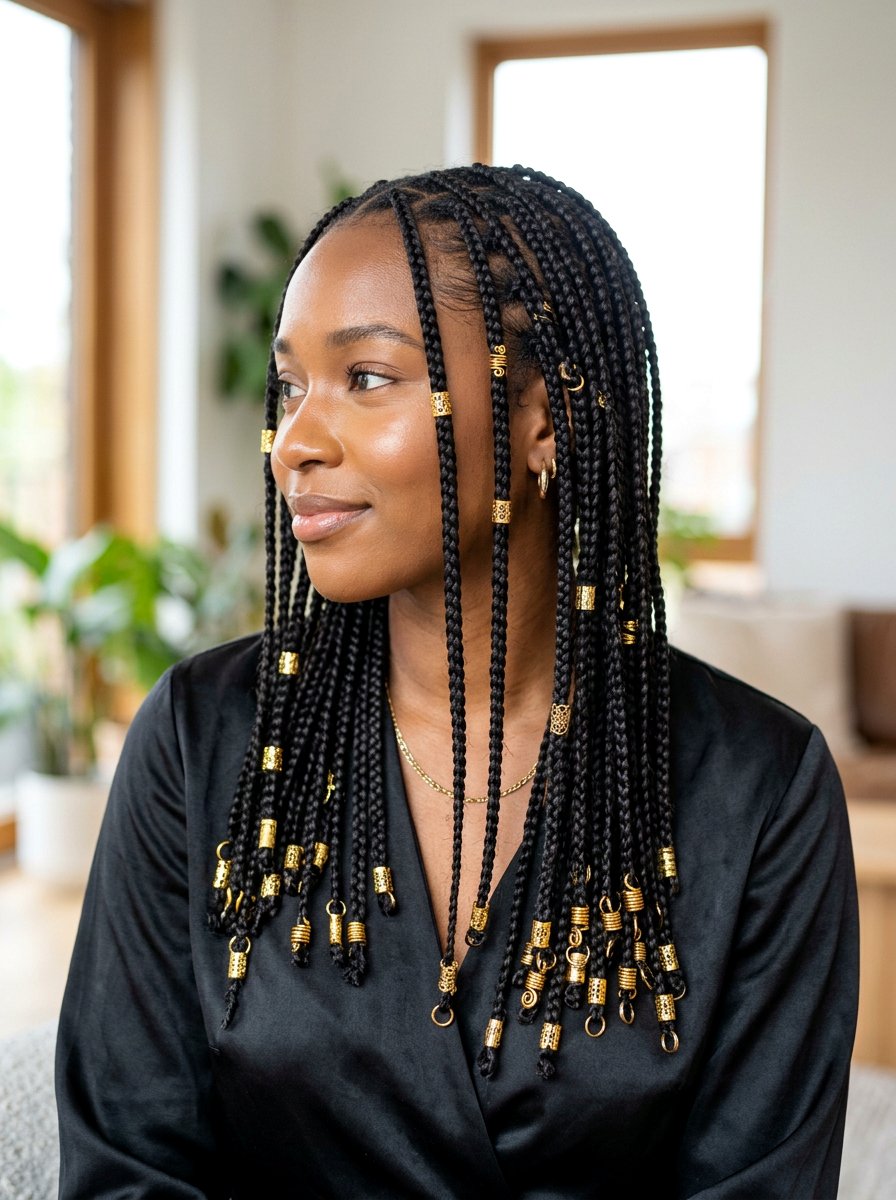 Small knotless braids with gold cuffs - 20 small knotless braids hairstyles - 20 small knotless braids hairstyles