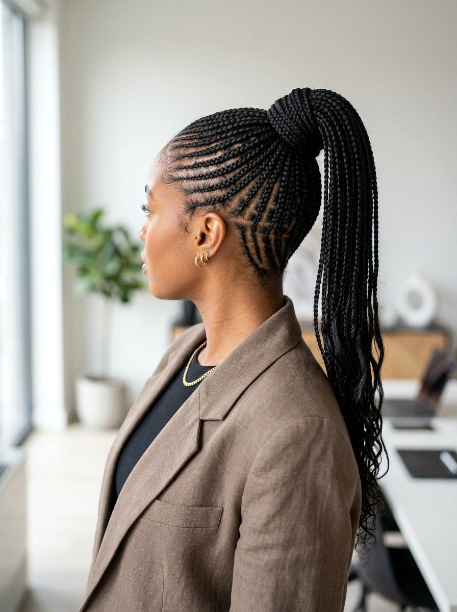 Small stitch braids into ponytail - 20 stitch braids into ponytail - 20 stitch braids into ponytail
