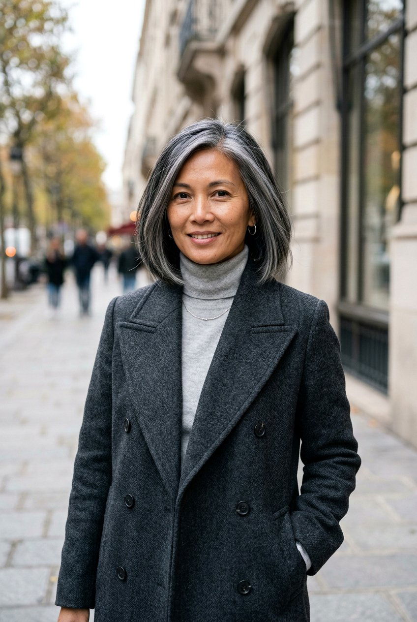 Smokey Gray Bob Highlights - 20 gray blending bob with highlights - 20 gray blending bob with highlights