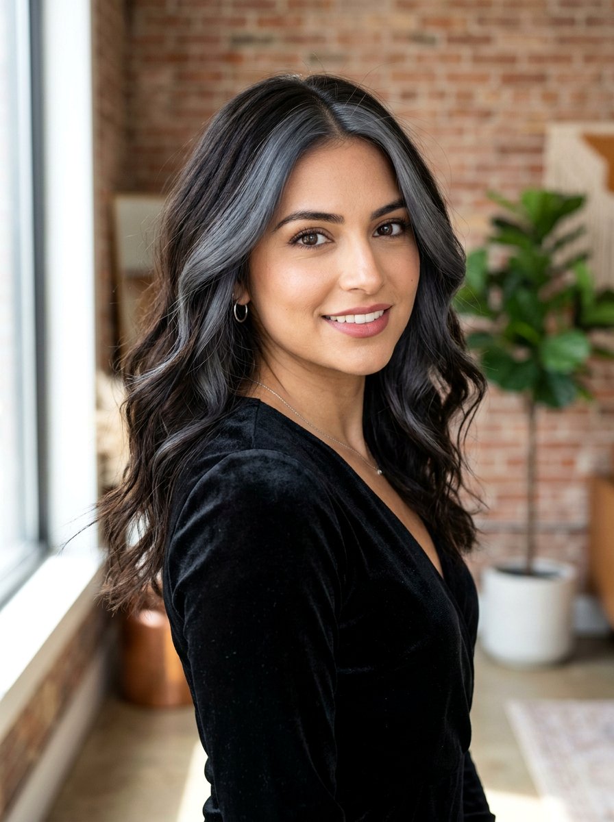 Smokey Gray Money Piece on Dark Base - 20 silver money piece for gray transition - 20 silver money piece for gray transition