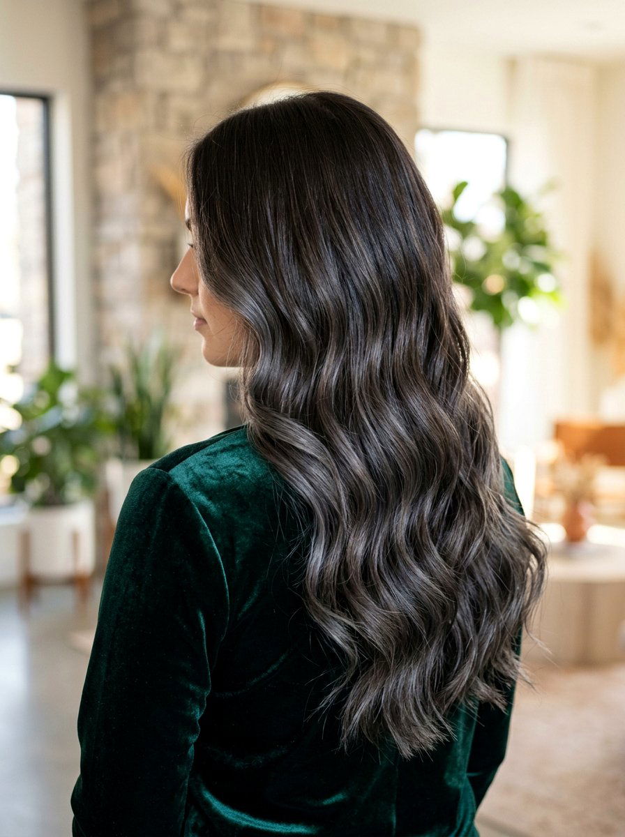 Smokey Grey Balayage On Dark Brown - 20 silver brunette blend hair color - 20 silver brunette blend hair color