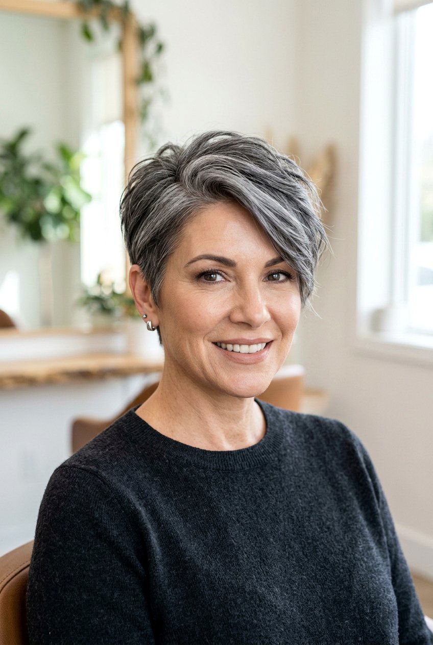 Smokey grey pixie cut - 20 hair color ideas for short hair