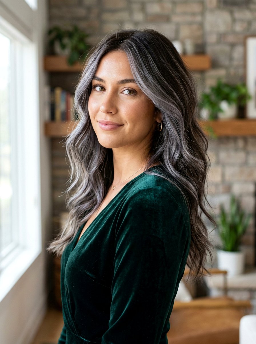 Smokey silver streaks brunette hair - 20 silver streaks on brunette hair - 20 silver streaks on brunette hair