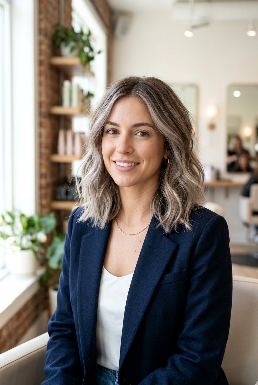 Smoky Ash Toner On Highlighted Lob - 20 ash toner for highlighted brunette hair - 20 ash toner for highlighted brunette hair