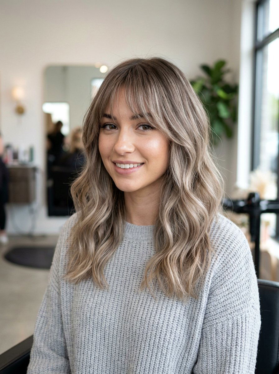 Smoky Bronde Balayage With Curtain Bangs - 20 smoky bronde balayage - 20 smoky bronde balayage