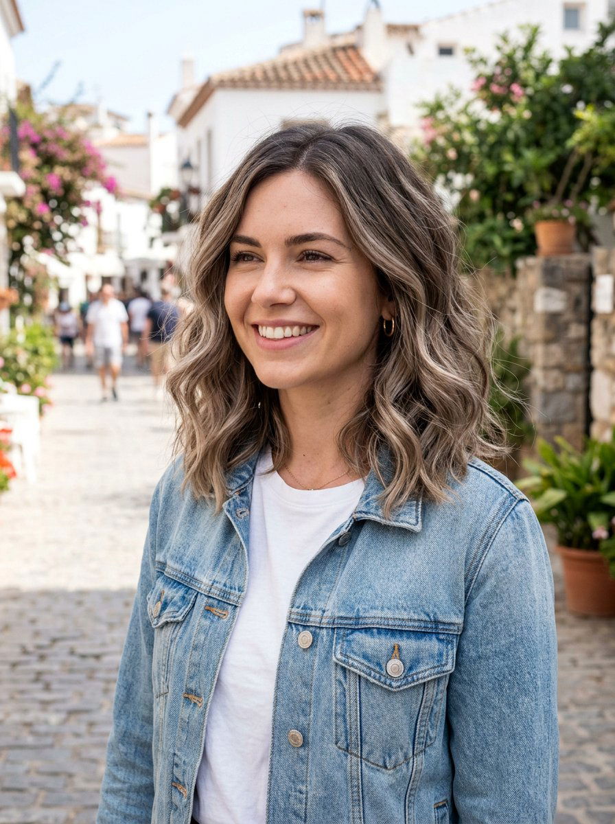 Smoky Bronde Balayage on Wavy Lob - 20 smoky bronde balayage