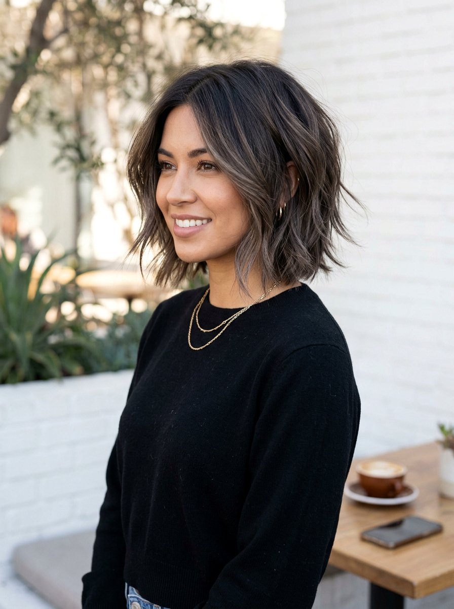 Smoky Brown Balayage On Layered Bob - 20 smoky brown balayage - 20 smoky brown balayage