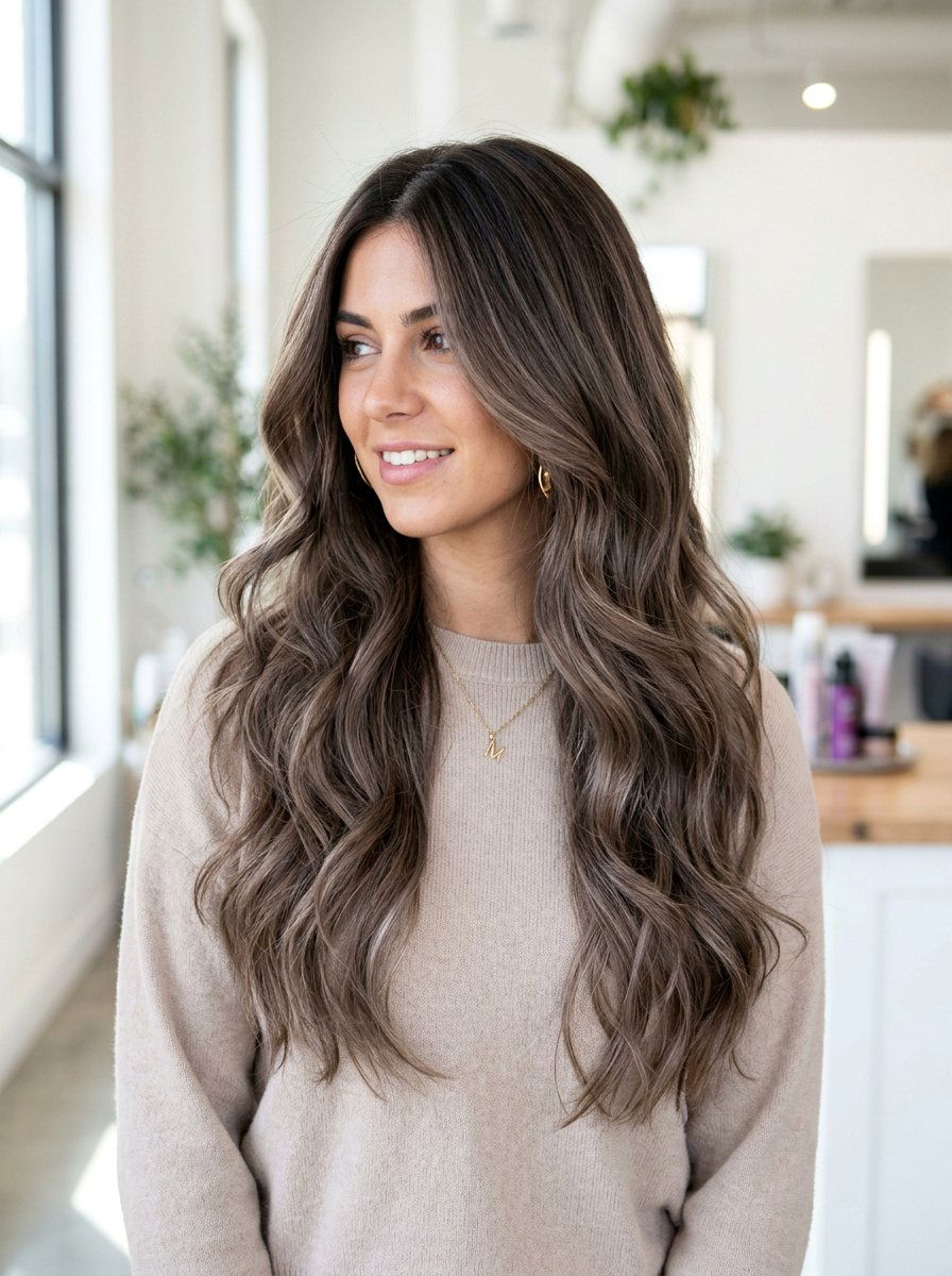 Smoky Brown Balayage On Long Layered Hair - 20 smoky brown balayage - 20 smoky brown balayage