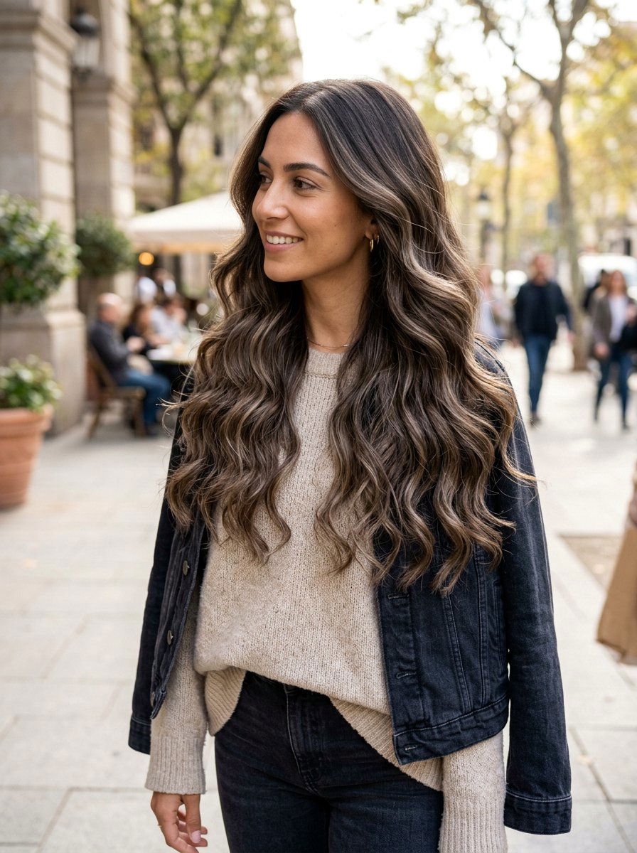 Smoky Brown Balayage On Long Wavy Hair - 20 smoky brown balayage - 20 smoky brown balayage