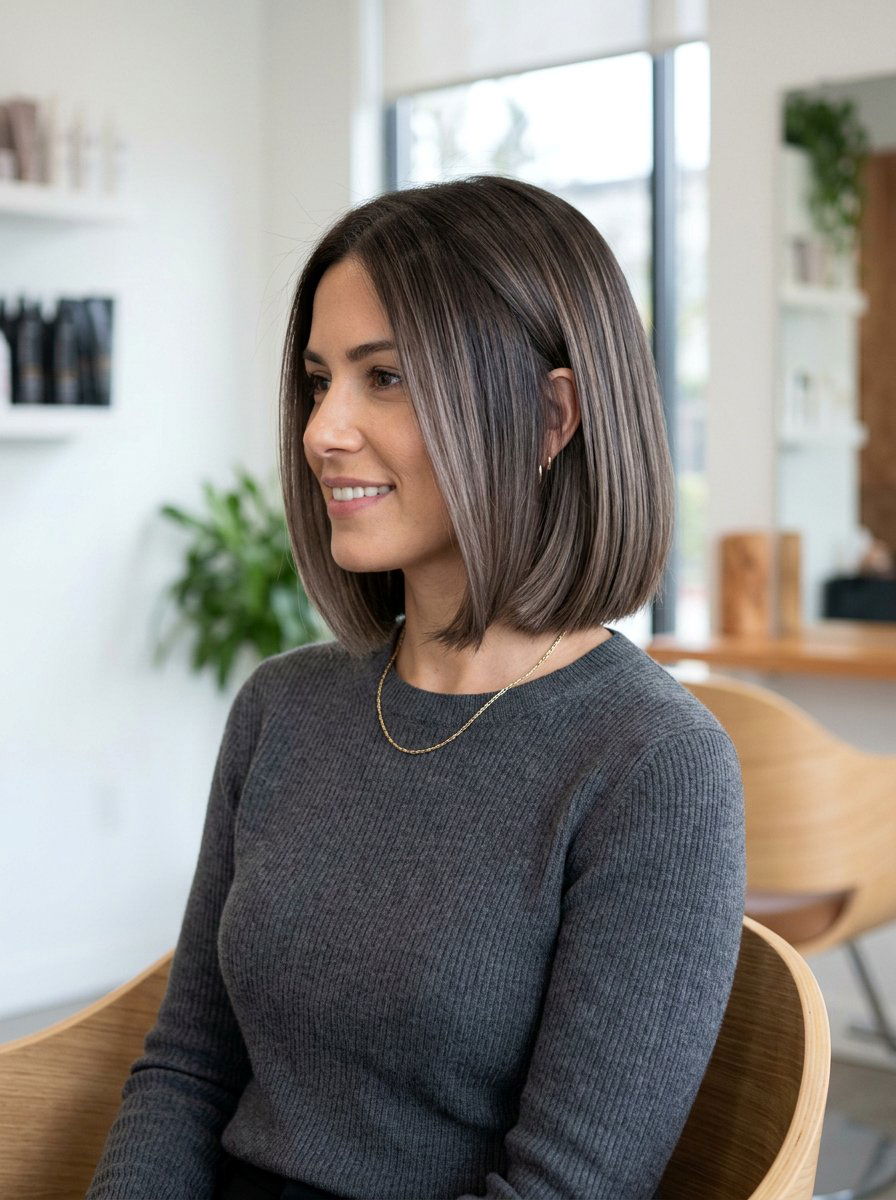 Smoky Brown Balayage On Short Bob Haircut - 20 smoky brown balayage - 20 smoky brown balayage