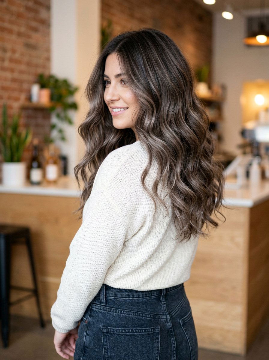 Smoky Brown Balayage With Soft Waves - 20 smoky brown balayage - 20 smoky brown balayage