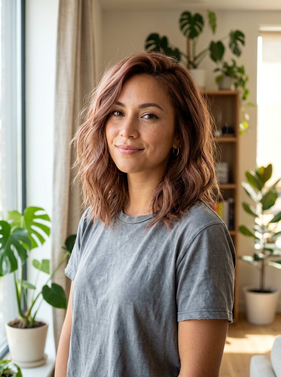 Smoky Copper Lob - 20 copper lob hair color ideas - 20 copper lob hair color ideas