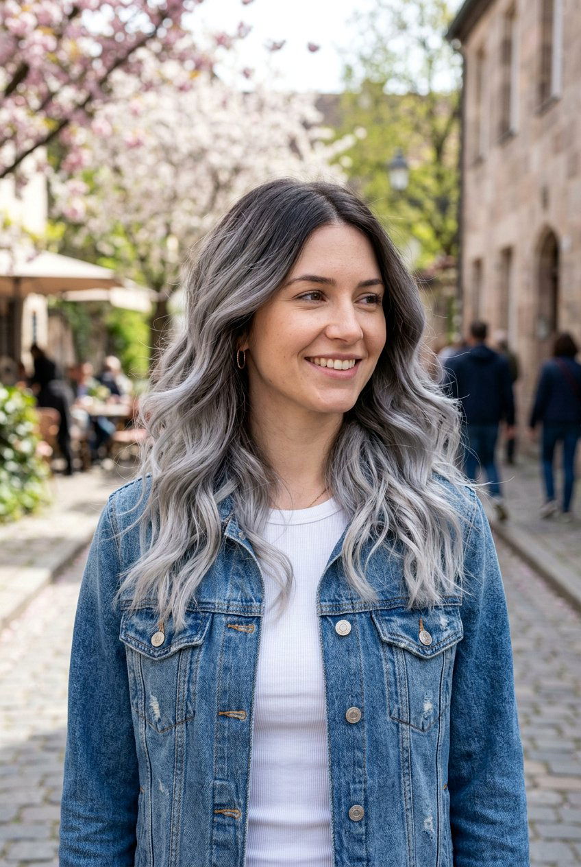 Smoky Gray Balayage - 20 natural looking gray blend hair color - 20 natural looking gray blend hair color