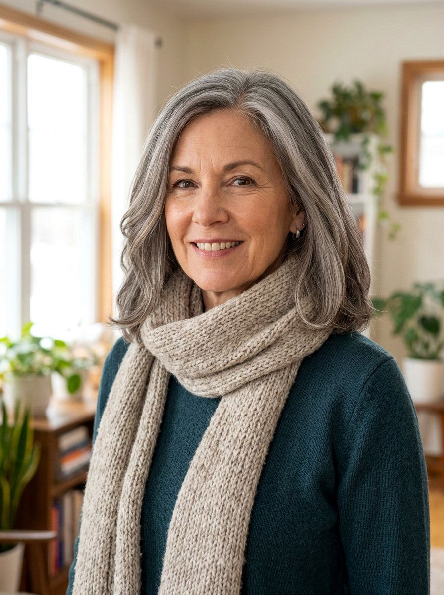 Smoky Gray Blend Long Bob - 20 dimensional gray blend for mature women - 20 dimensional gray blend for mature women