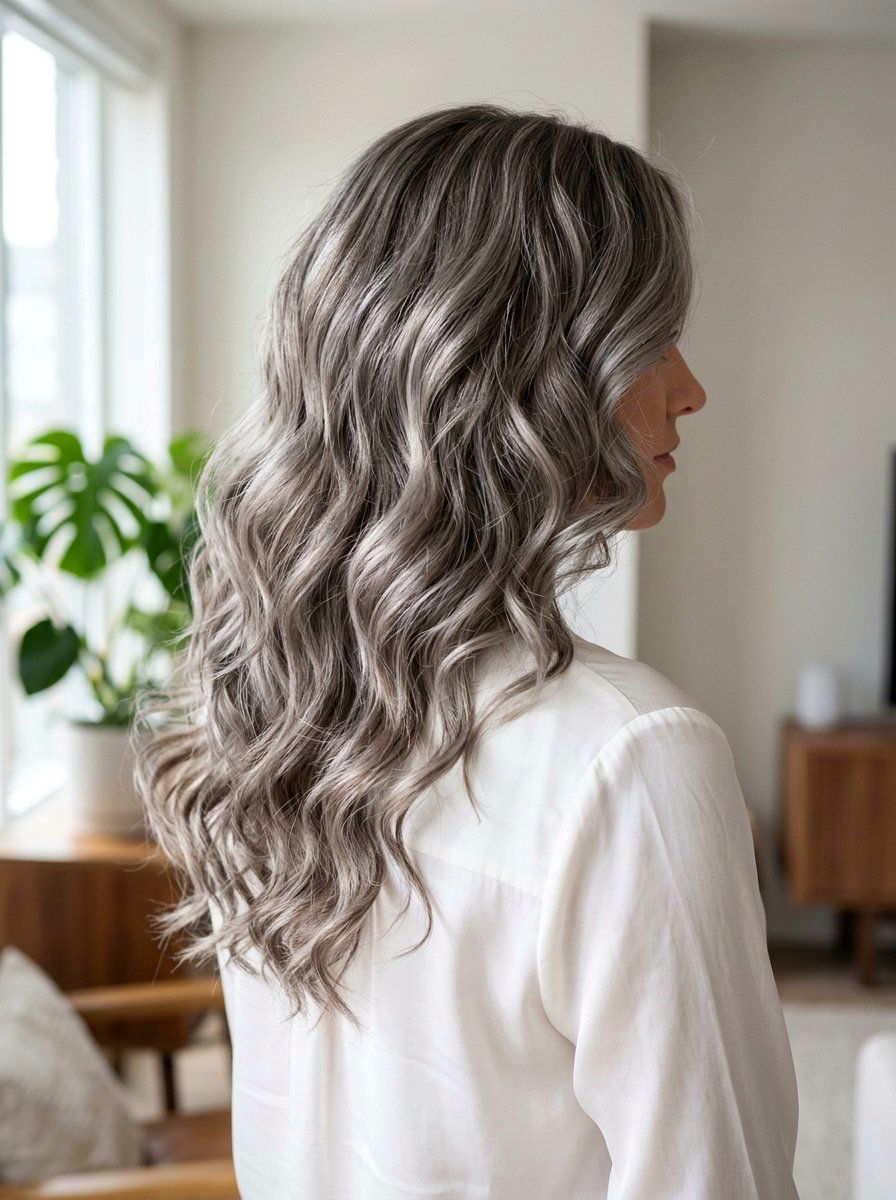 Smoky Gray Blonde Balayage Wavy Hair - 20 rooted gray blonde balayage - 20 rooted gray blonde balayage