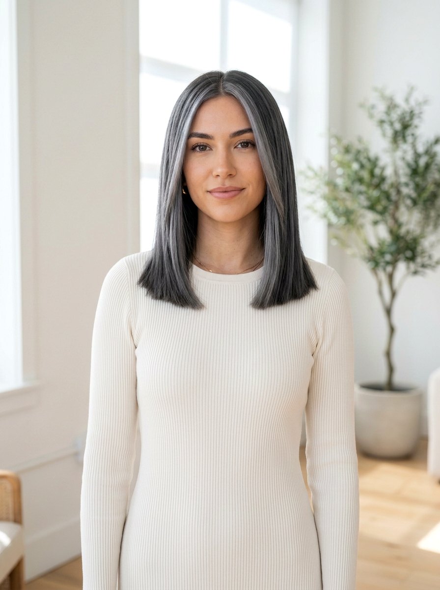 Smoky Gray Money Piece Blunt Cut - 20 smoky gray money piece hair - 20 smoky gray money piece hair