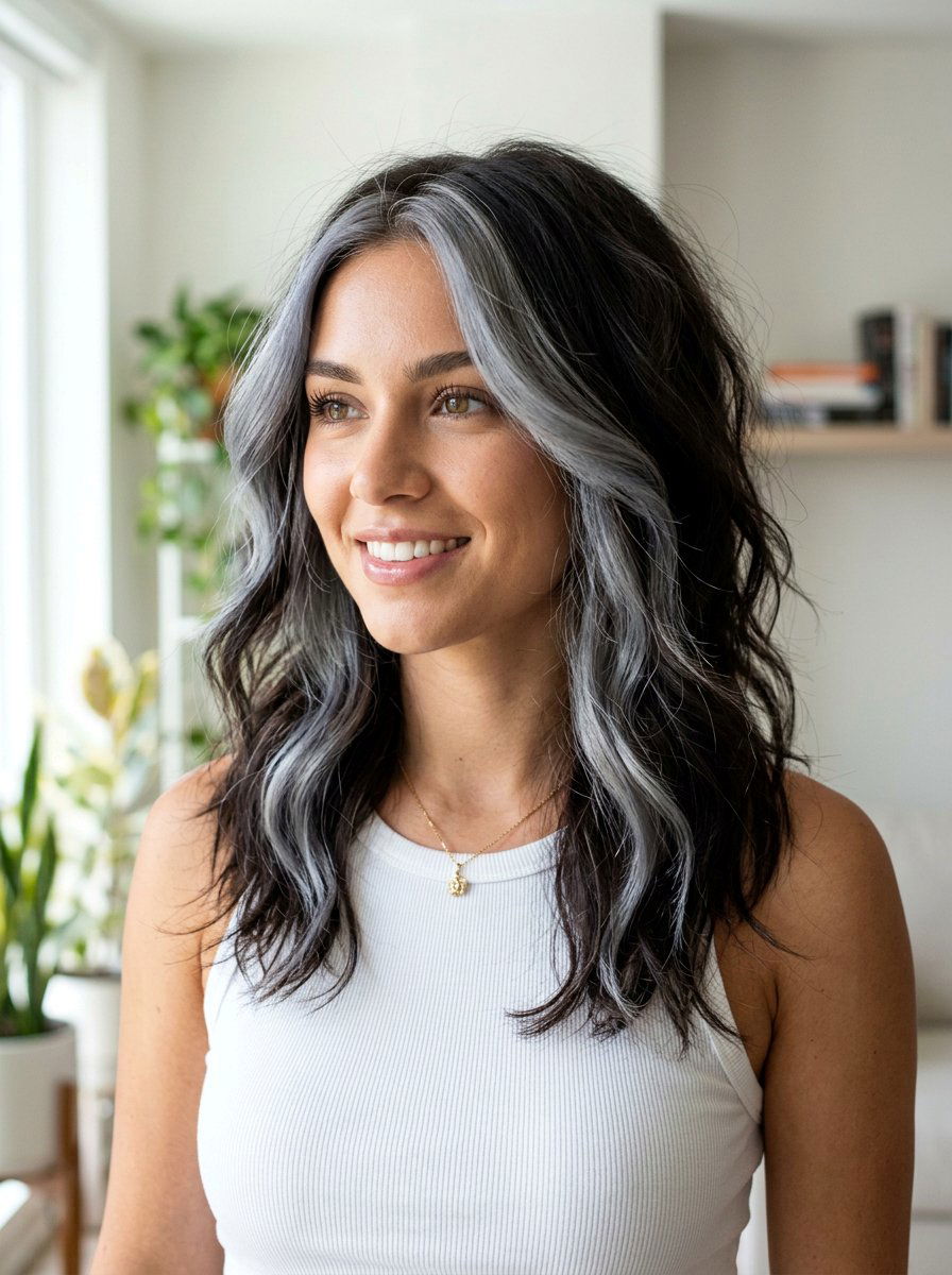 Smoky Gray Money Piece Layered Hair - 20 smoky gray money piece hair - 20 smoky gray money piece hair