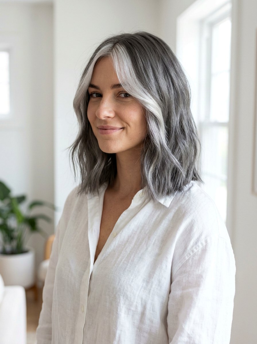 Smoky Gray Money Piece Lob - 20 smoky gray money piece hair - 20 smoky gray money piece hair