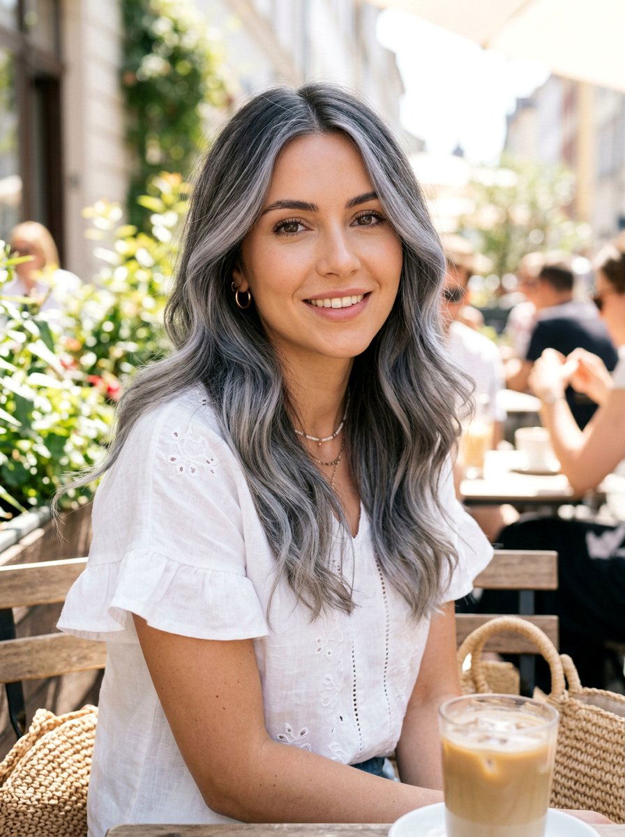 Smoky Gray Money Piece Ombre - 20 smoky gray money piece hair - 20 smoky gray money piece hair