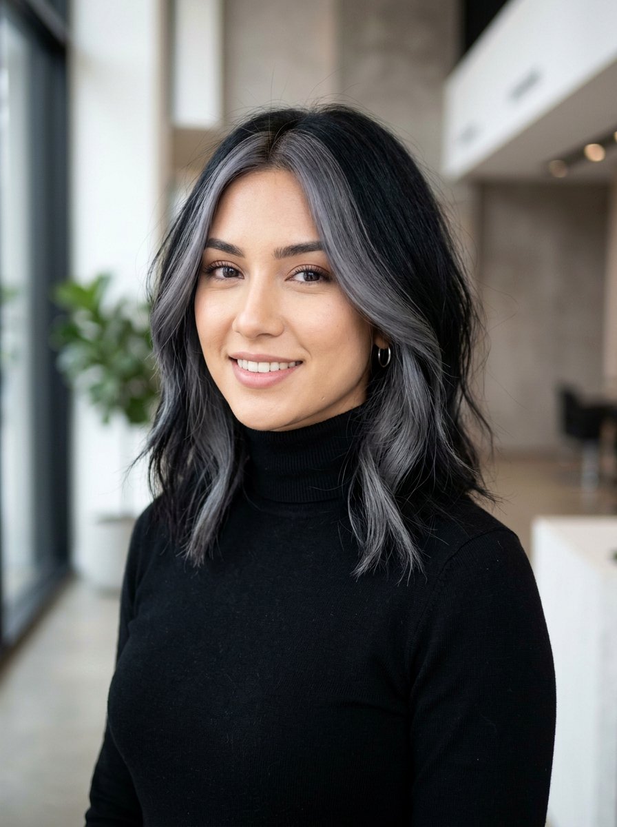 Smoky Gray Money Piece On Black Hair - 20 smoky gray money piece hair - 20 smoky gray money piece hair