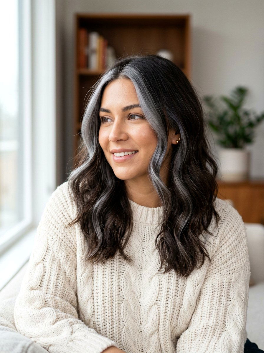 Smoky Gray Money Piece On Dark Brown Hair - 20 smoky gray money piece hair - 20 smoky gray money piece hair