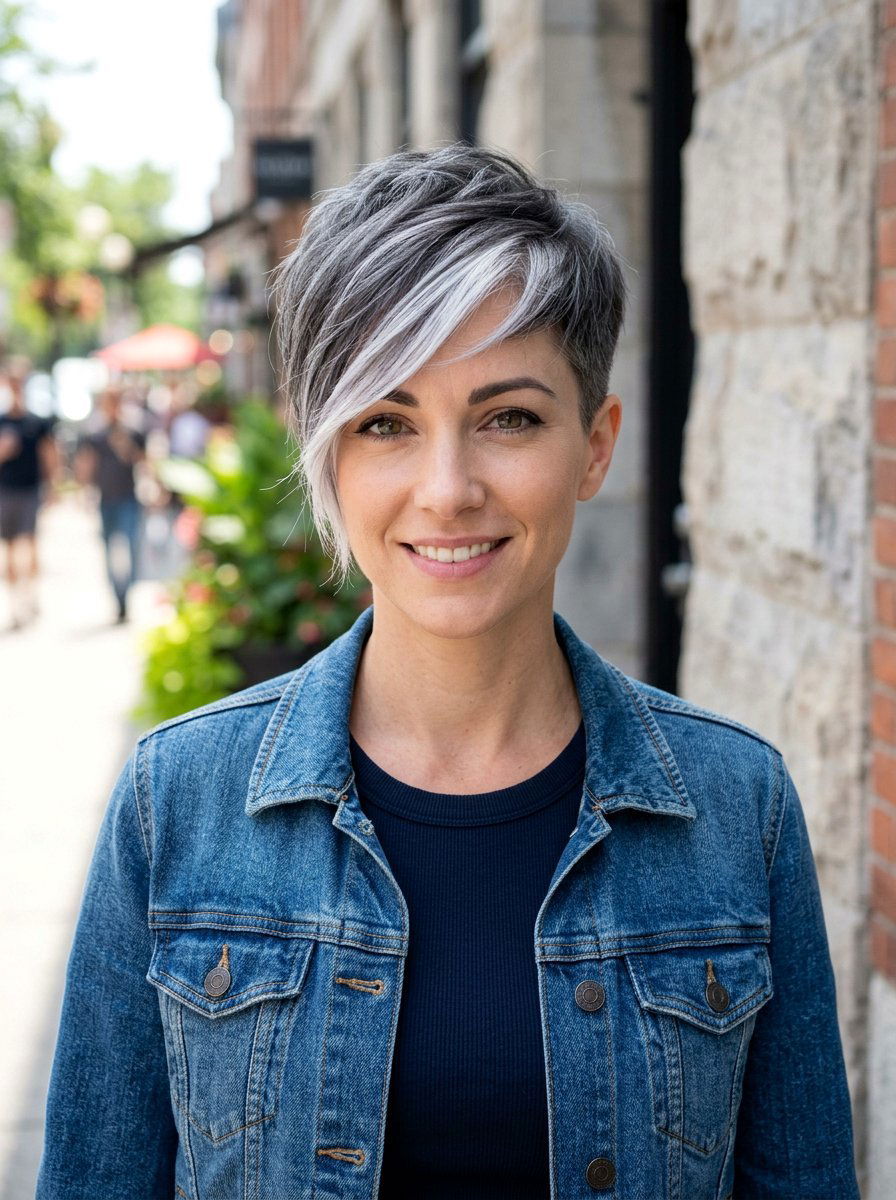 Smoky Gray Money Piece Pixie Cut - 20 smoky gray money piece hair - 20 smoky gray money piece hair