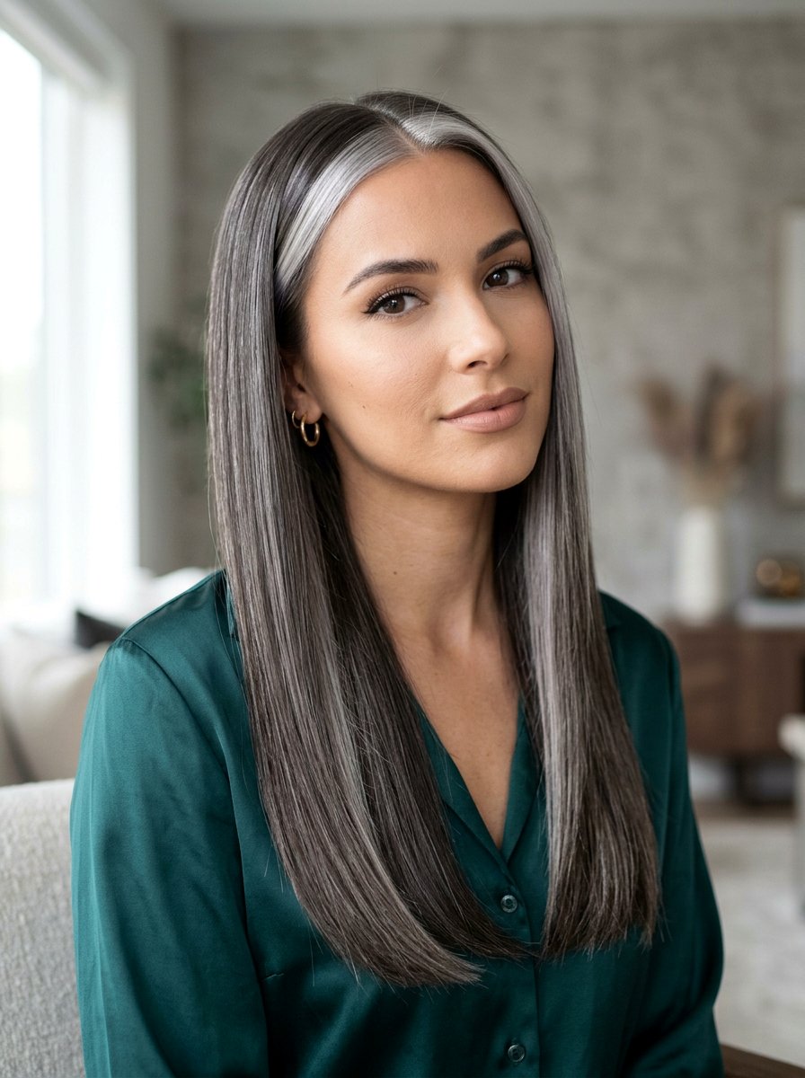 Smoky Gray Money Piece Straight Hair - 20 smoky gray money piece hair - 20 smoky gray money piece hair