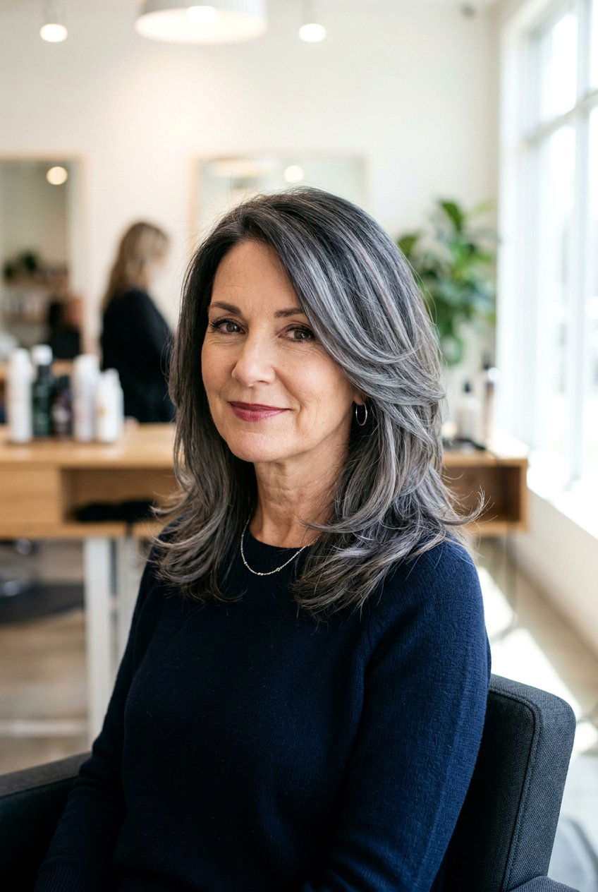 Smoky Grey Balayage Hair - 20 silver balayage for mature women - 20 silver balayage for mature women