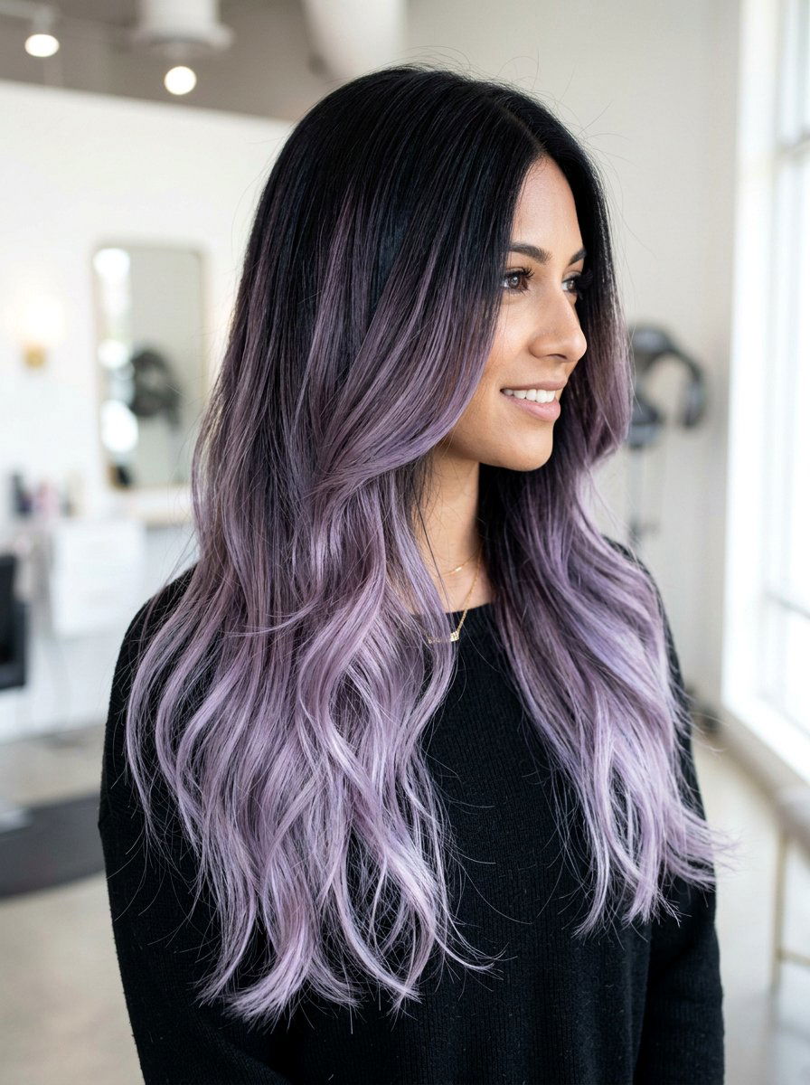 Smoky Lilac Balayage On Black Hair - 20 smoky lilac balayage - 20 smoky lilac balayage