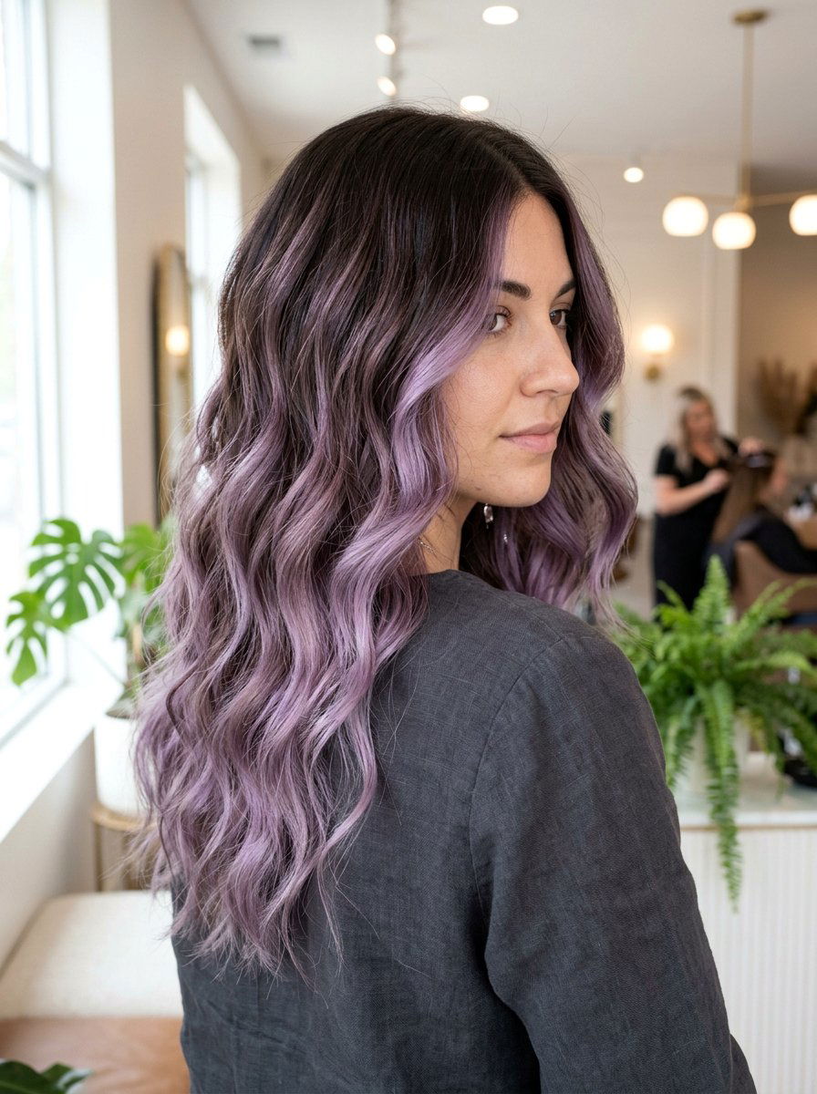 Smoky Lilac Balayage On Dark Brown Hair - 20 smoky lilac balayage - 20 smoky lilac balayage