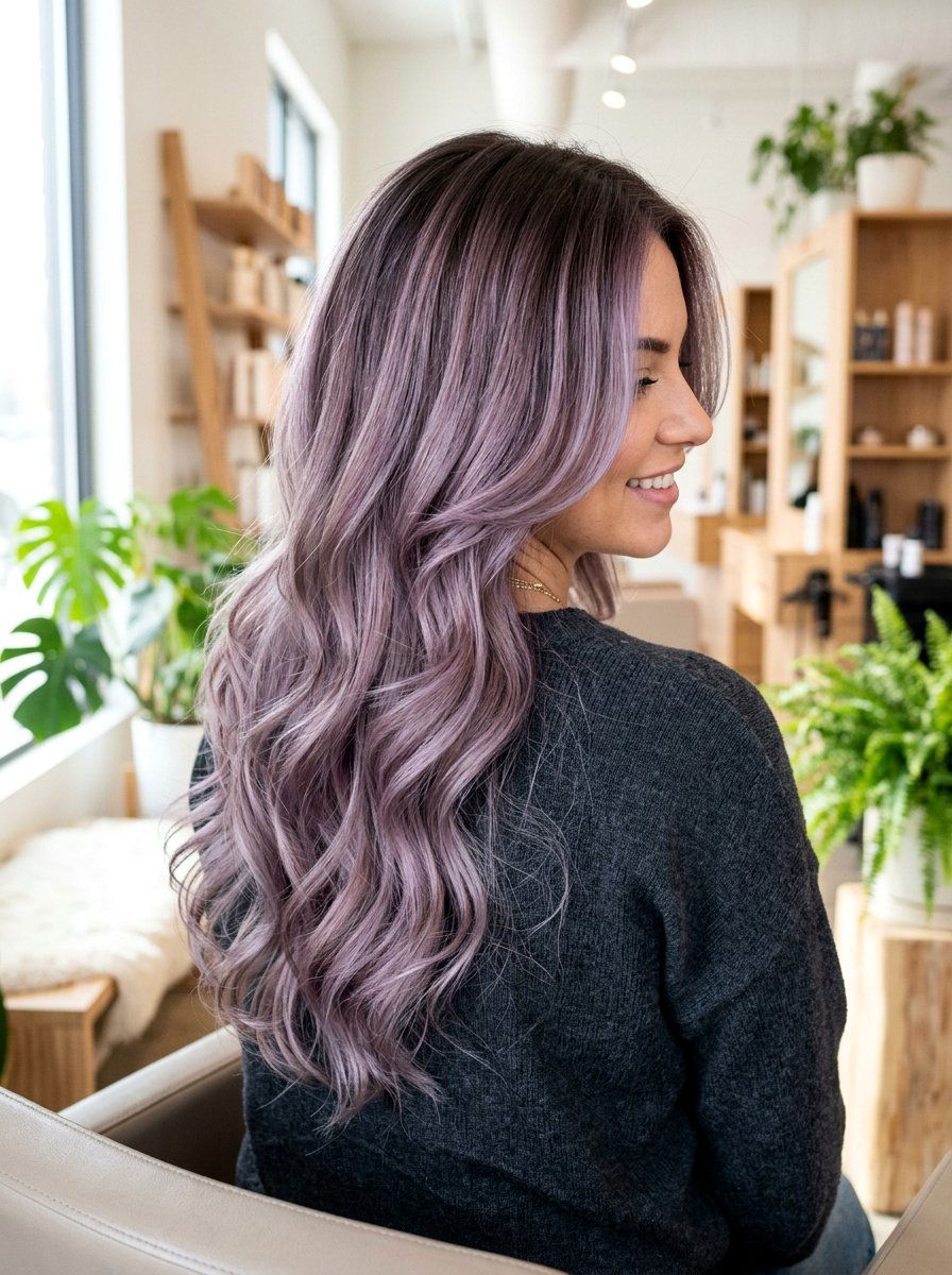 Smoky Lilac Balayage On Long Layers - 20 smoky lilac balayage - 20 smoky lilac balayage