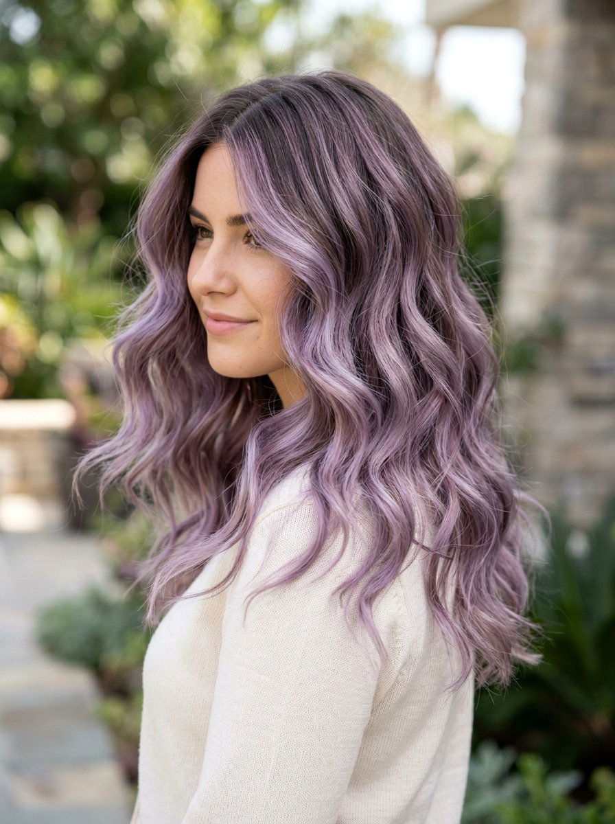 Smoky Lilac Balayage On Wavy Hair - 20 smoky lilac balayage - 20 smoky lilac balayage