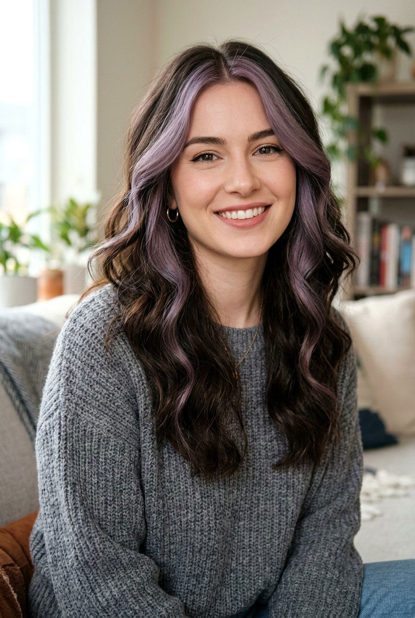 Smoky Lilac Money Piece On Dark Brown Hair - 20 lilac money piece on dark hair - 20 lilac money piece on dark hair