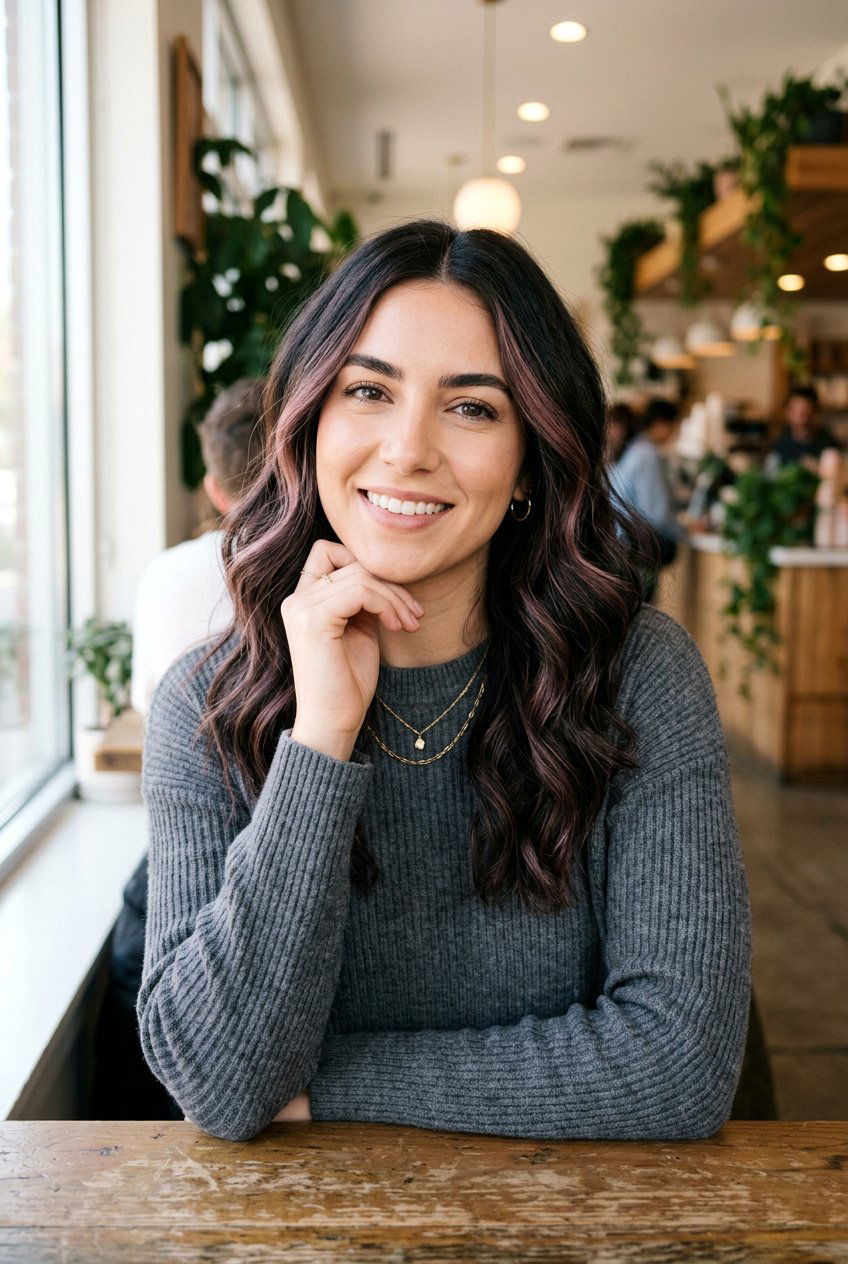 Smoky Rose Babylights On Dark Hair - 20 smoky rose hair color - 20 smoky rose hair color