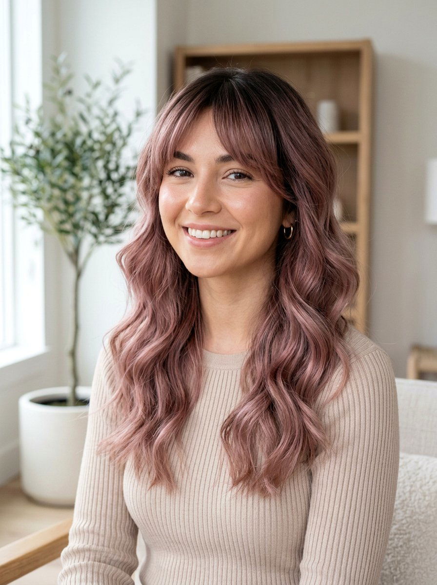 Smoky Rose Balayage With Curtain Bangs - 20 smoky rose balayage hair - 20 smoky rose balayage hair