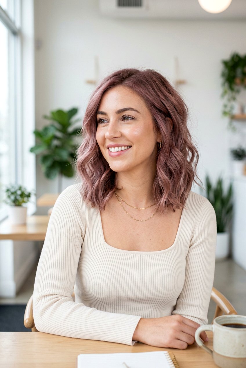 Smoky Rose Color On Wavy Lob - 20 smoky rose hair color