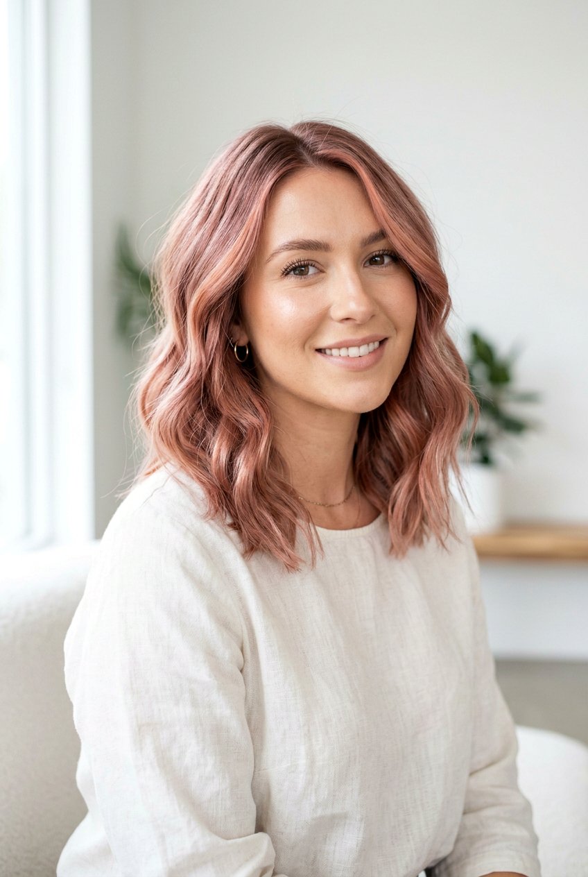 Smoky Rose Gold Lob Haircut - 20 smoky rose hair color - 20 smoky rose hair color