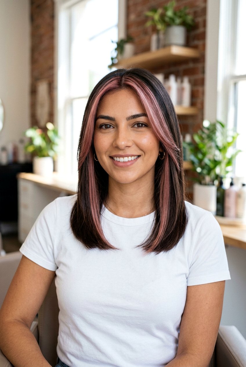 Smoky Rose Money Piece On Brunette Hair - 20 smoky rose hair color - 20 smoky rose hair color