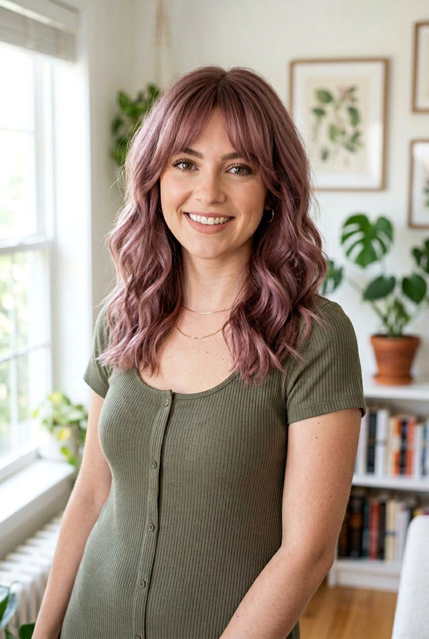 Smoky Rose With Soft Curtain Bangs - 20 smoky rose hair color - 20 smoky rose hair color