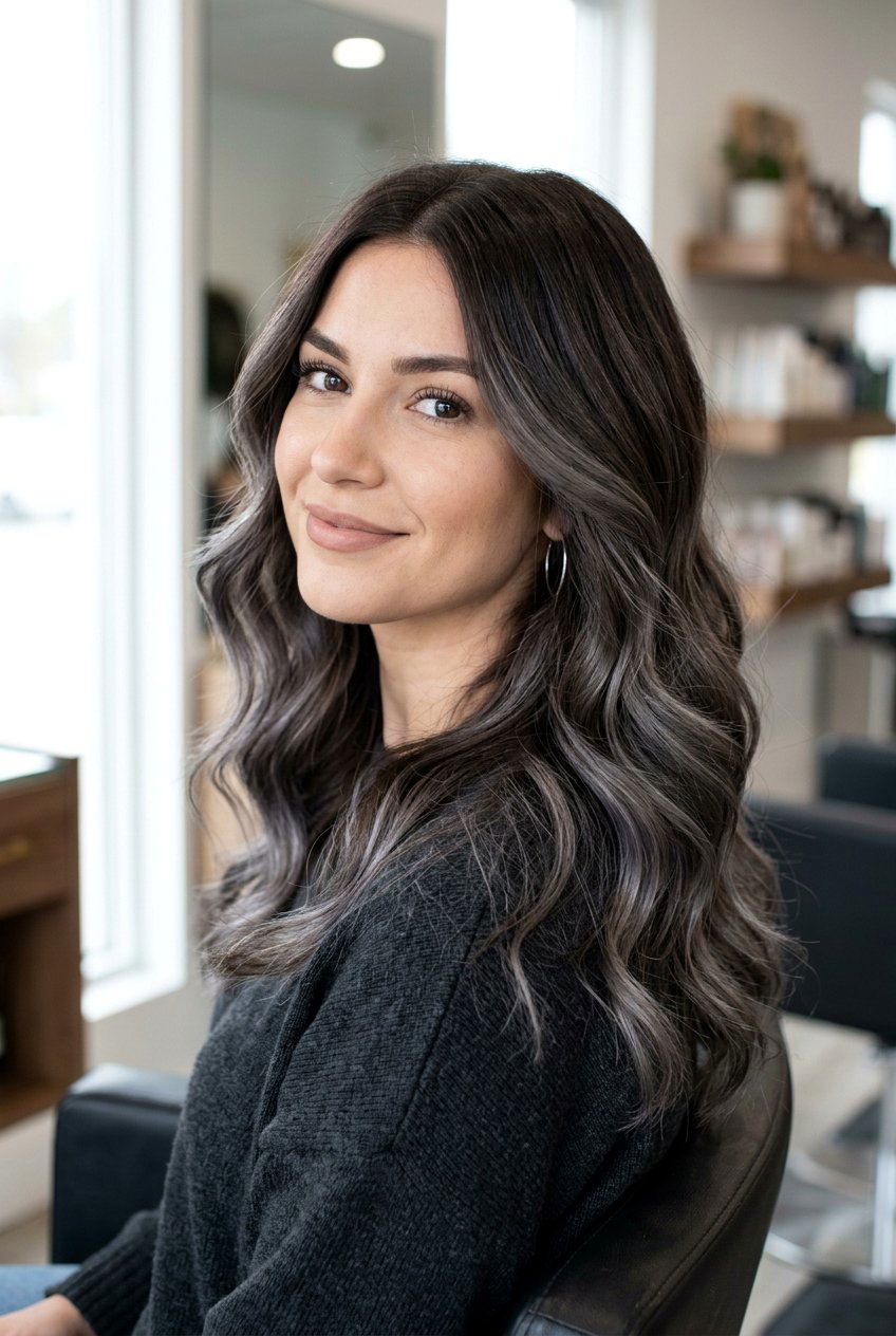 Smoky Silver Balayage Dark Brown Hair - 20 silver balayage for dark hair - 20 silver balayage for dark hair
