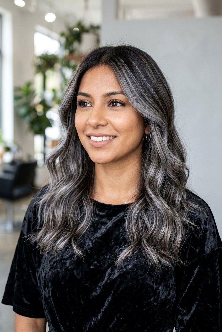 Smoky Silver Highlights For Brunettes - 20 cool silver blonde highlights - 20 cool silver blonde highlights