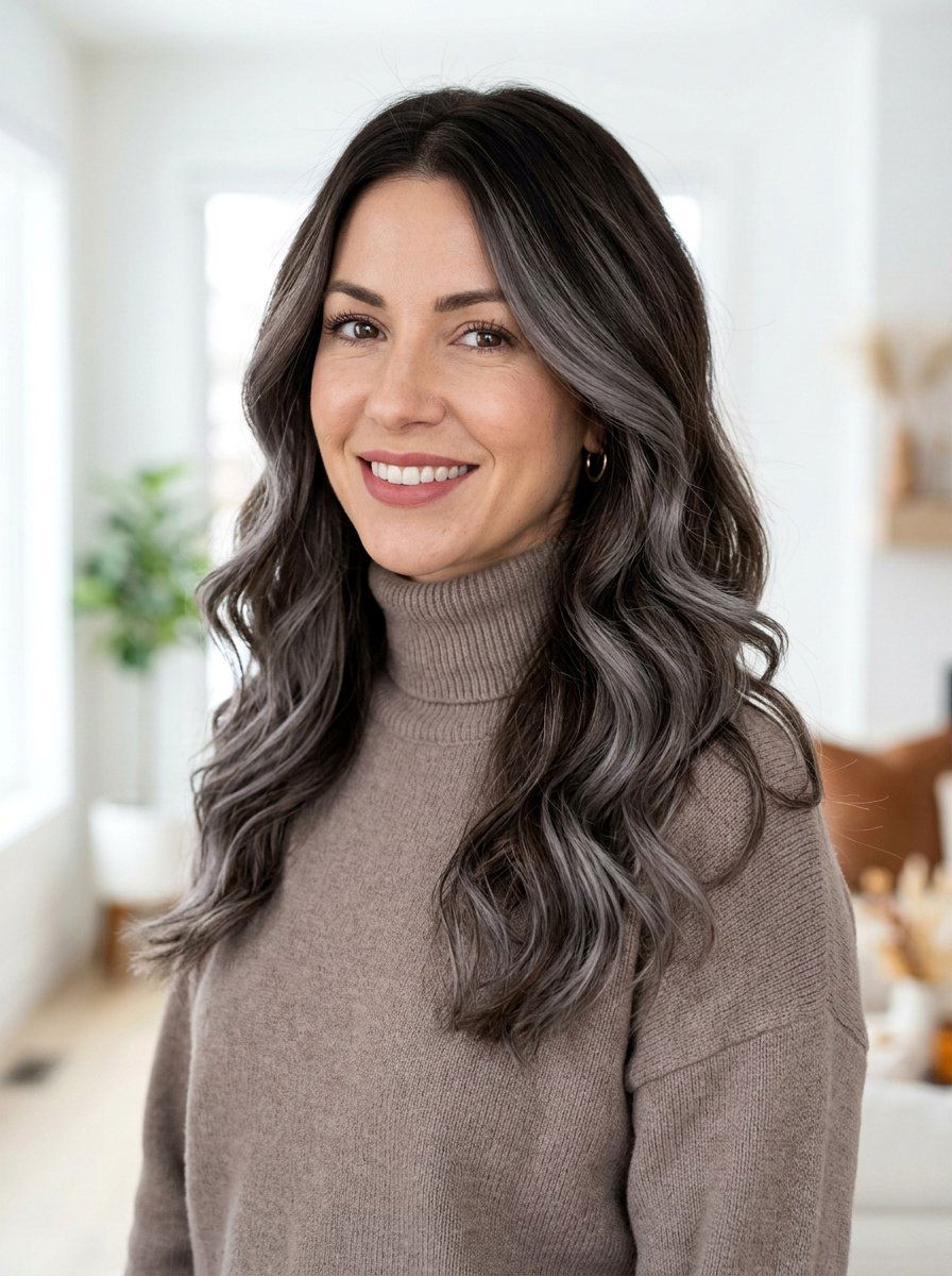 Smoky Silver Highlights on Brunette Hair - 20 silver blending highlights for dark hair - 20 silver blending highlights for dark hair