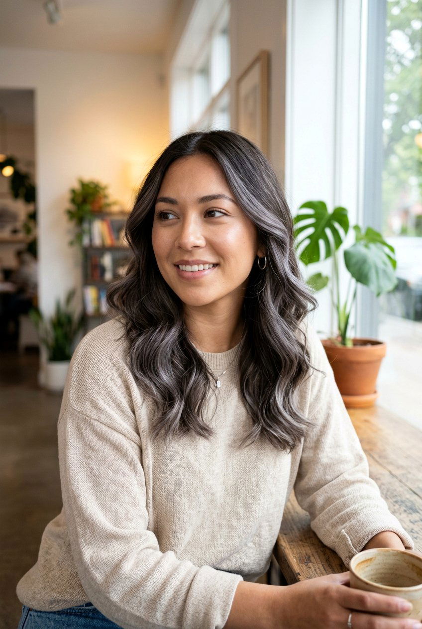 Smoky Silver Highlights on Dark Hair - 20 silver highlights on dark hair - 20 silver highlights on dark hair