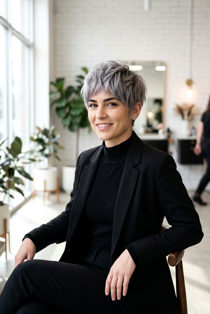 Smoky Silver Pixie Cut - 20 hair color ideas for pixie cuts - 20 hair color ideas for pixie cuts
