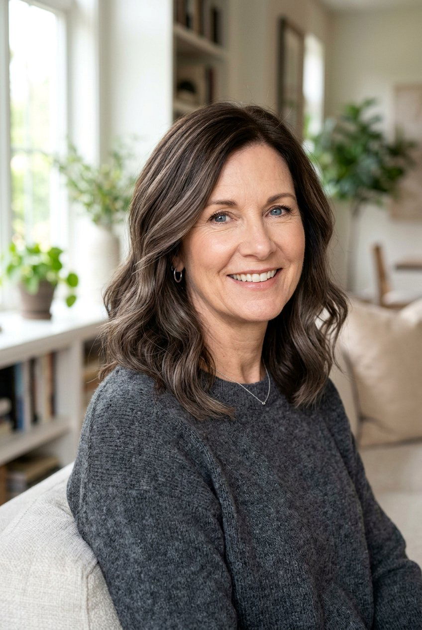 Smoky Walnut Balayage - 20 dimensional brunette for women over 60 - 20 dimensional brunette for women over 60