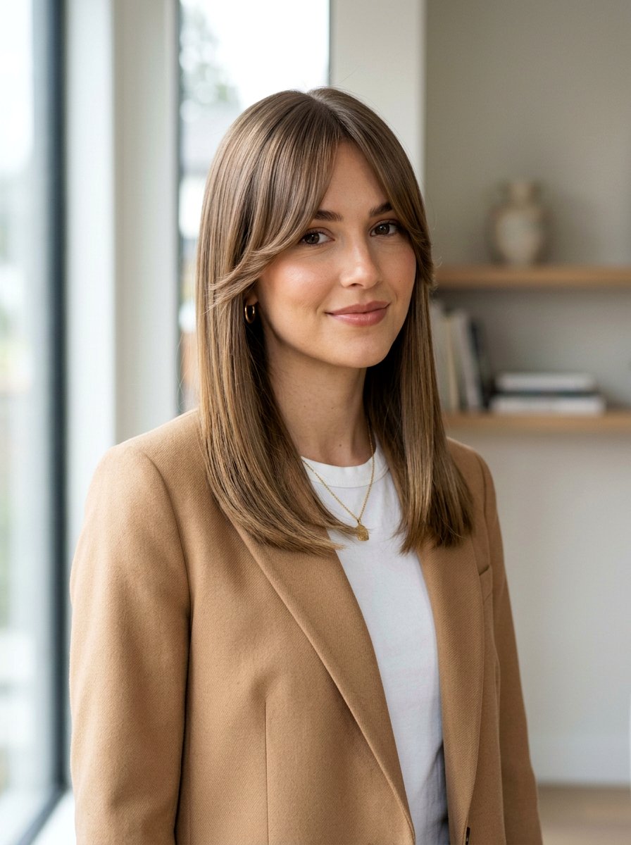 Smooth Curtain Bangs With Sleek Hair - 20 sleek hairstyle for mature women - 20 sleek hairstyle for mature women