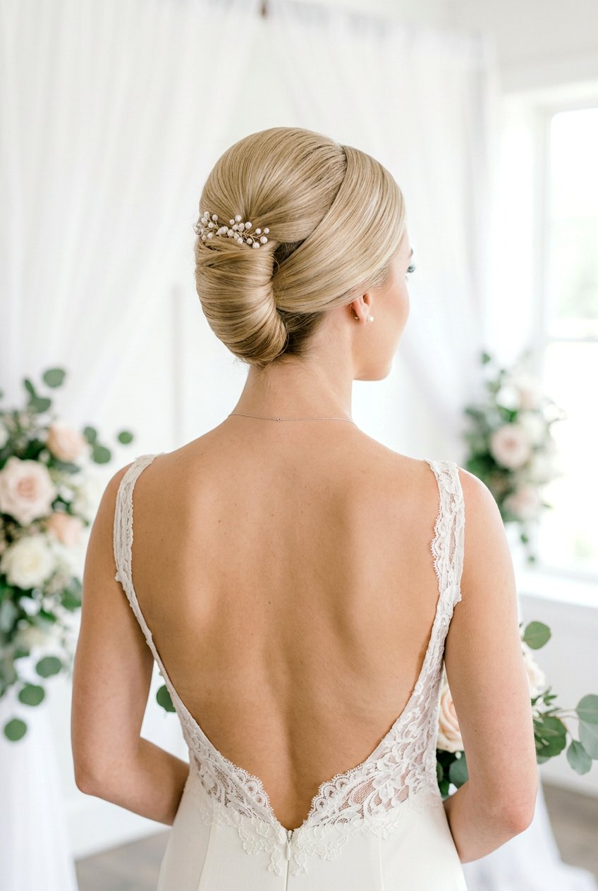 Smooth French Twist Bridal Updo - 20 bridal hairstyle for sleek modern wedding - 20 bridal hairstyle for sleek modern wedding