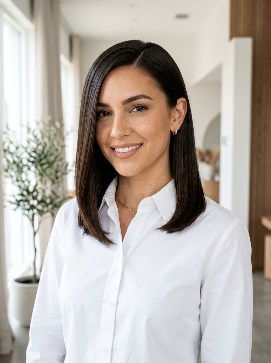 Smooth Lob With Deep Side Part - 20 sleek hairstyle for office meeting - 20 sleek hairstyle for office meeting