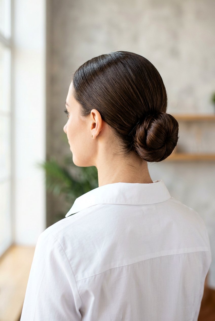 Smooth Low Bun - 20 polished hairstyle for job interview - 20 polished hairstyle for job interview